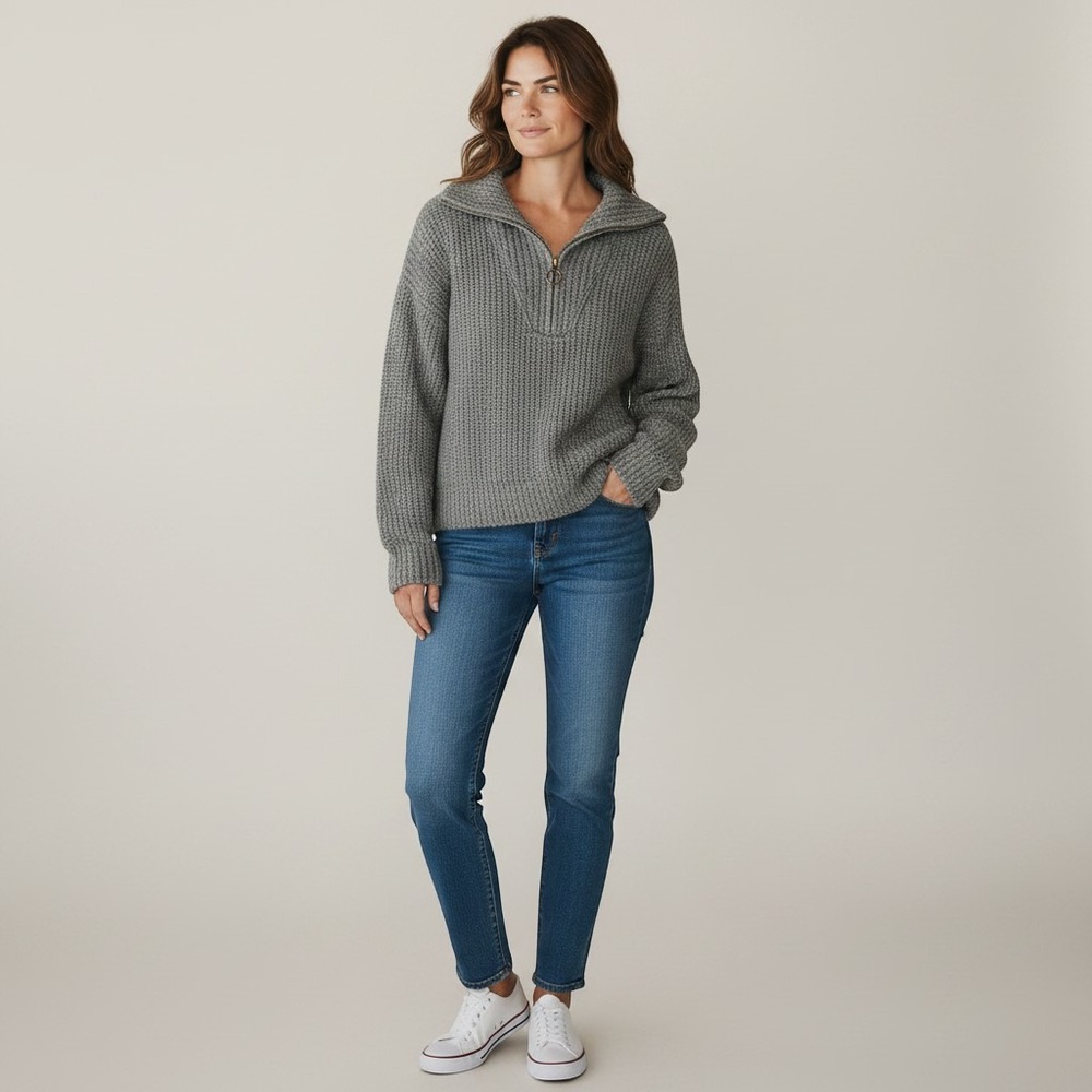 Universal Thread Womens Green Marled Quarter Zip Grandpacore Knit Sweater Size M